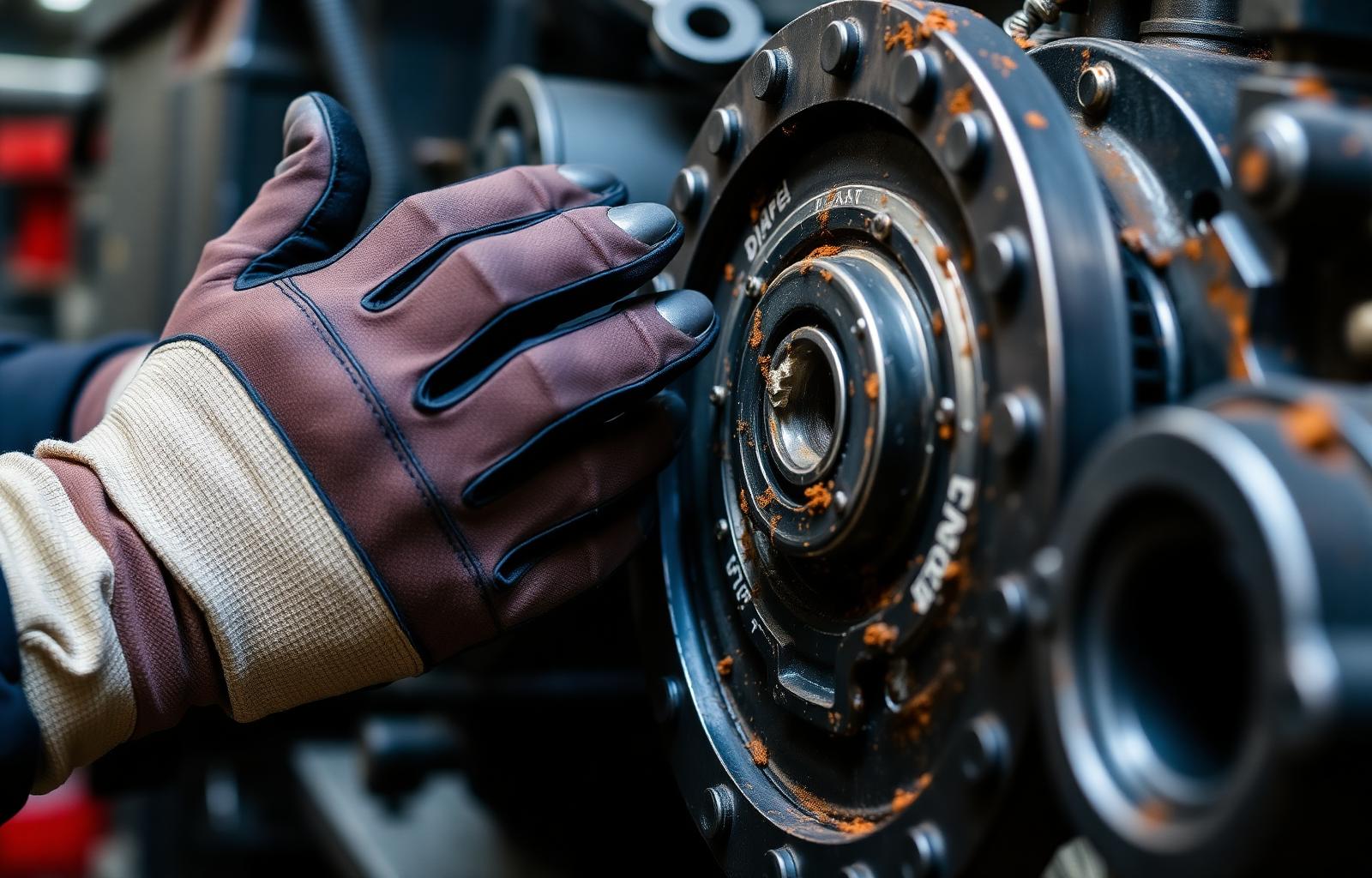 Mechanic inspecting a heavy machinery hydraulic component